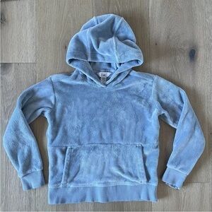 Athleta Girls Size S/7 Blue Velour Pullover Hoodie Kangaroo Pouch Pocket *M20